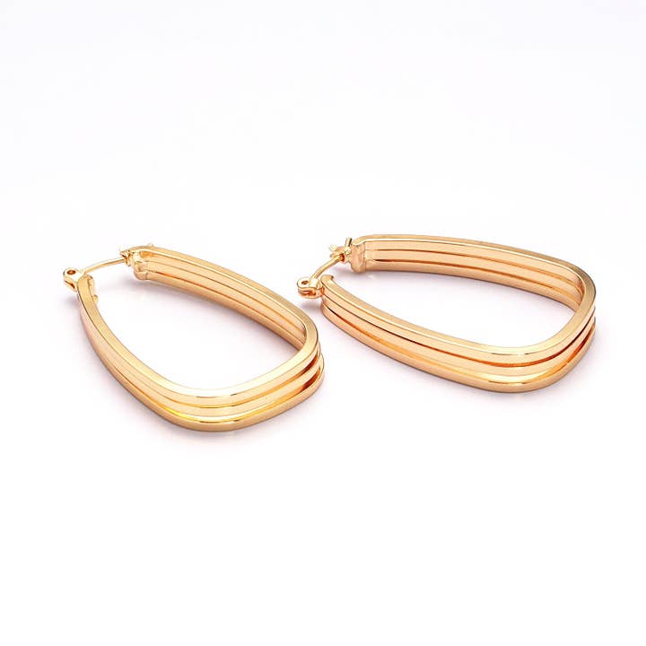 Pendientes de aro ovalados llamativos, pendientes de aro gruesos dorados EA-21AD1004 para venta al por mayor de Simply Jewels