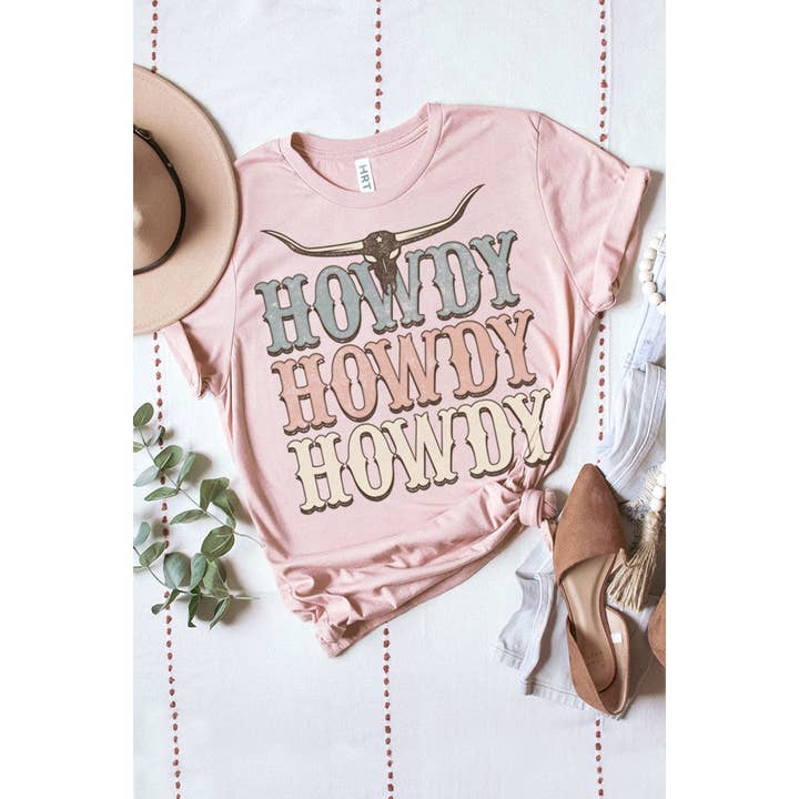 HOWDY BULL HEAD SKULL WASHED GRAPHIC TEE for wholesale by HRTandLUV