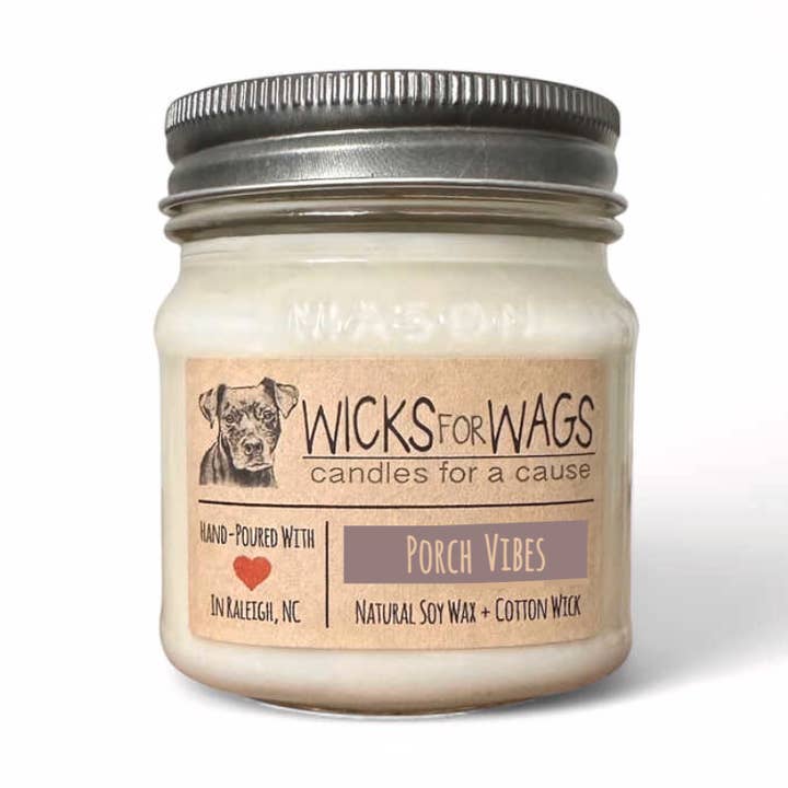 Porch Vibes | 8 oz Mason Jar Soy Candle for wholesale by Wicks for Wags