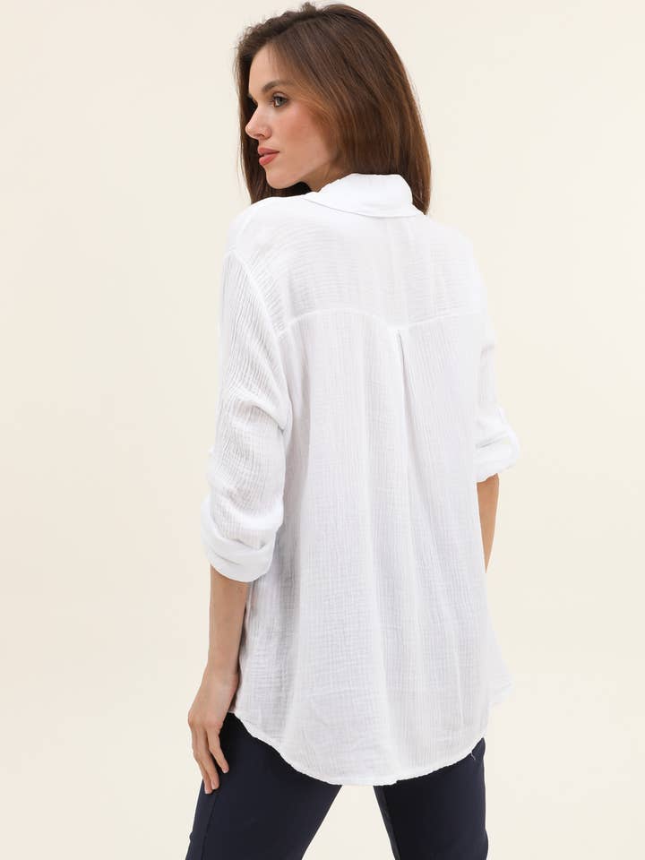 MOONSUN - Wholesale Button Down Shirt - Women's - #5270 button down cotton gauze shirt