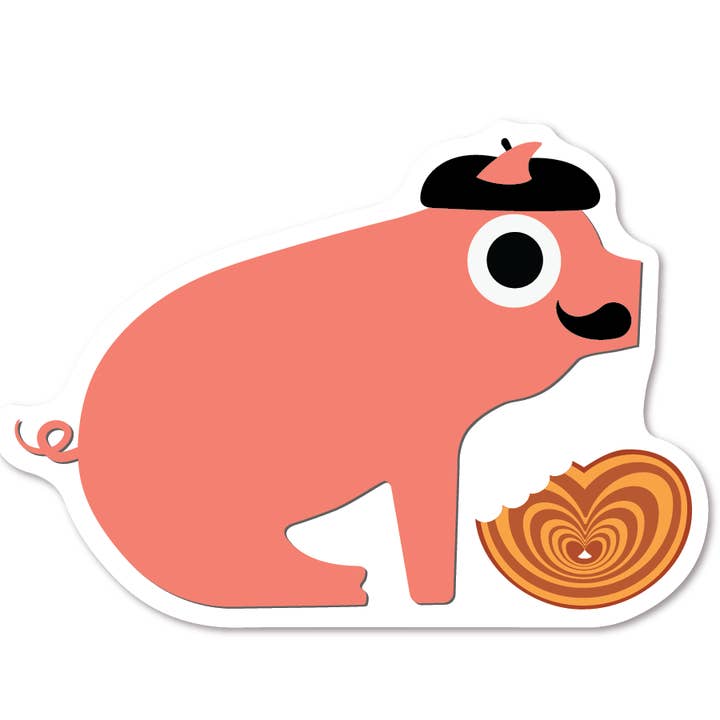 French Pig & Palmier 3" Vinyl Sticker for wholesale by Ampersand M Studio