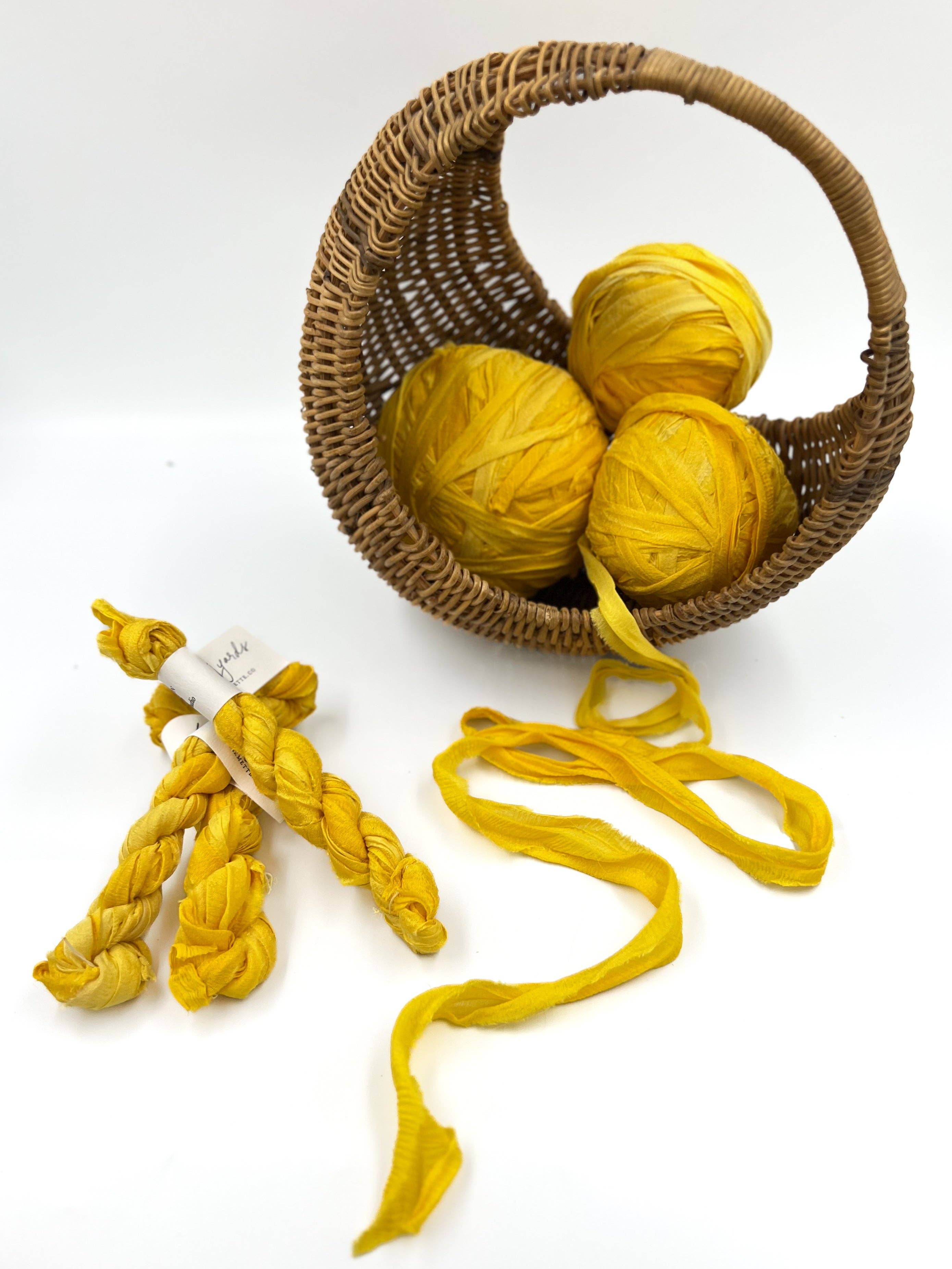 farmette – wholesale Ribbon – Gift wrapping – Sunflower Plant-Dyed Sari Silk Ribbon - 5 yards1