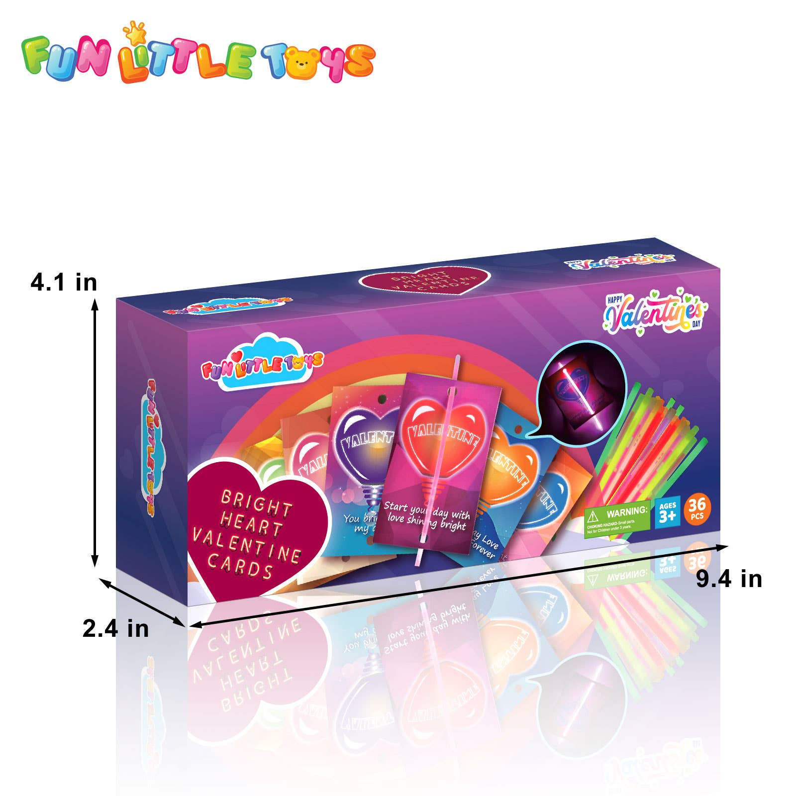 Fun Little Toys - Vente Cartes de Saint-Valentin - Lot de 108 bâtonnets lumineux en 6 couleurs avec des cartes de fête au néon4