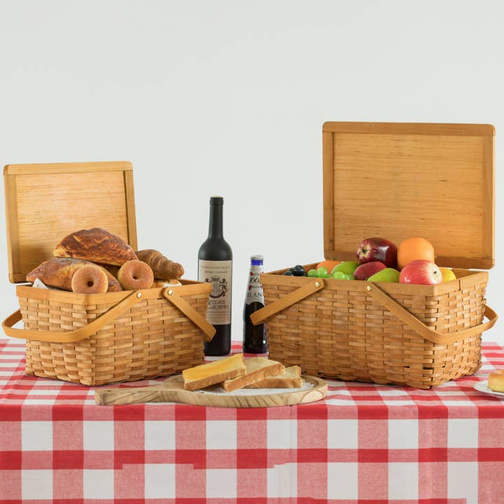 Quickway Imports - Wholesale Picnic Basket - Woodchip Picnic Storage Basket with Cover and Movable Handle4