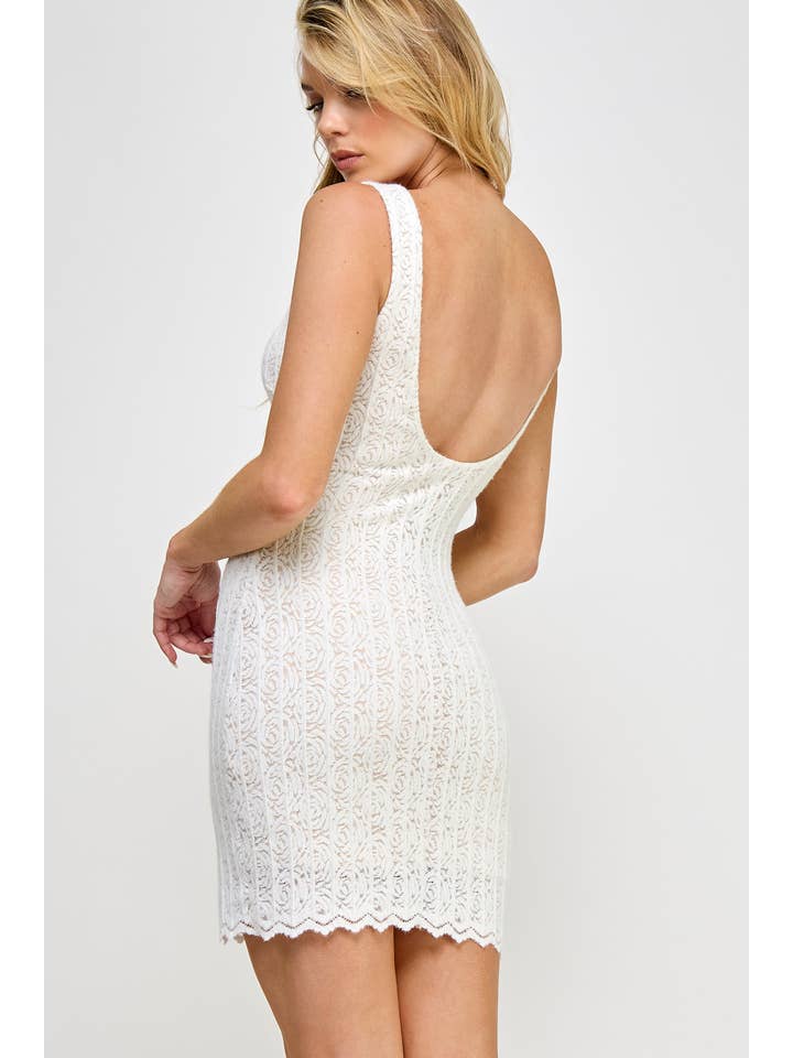 Off White Fili Mini Dress - Lace Square Neck Open Back Tank for wholesale on Faire3