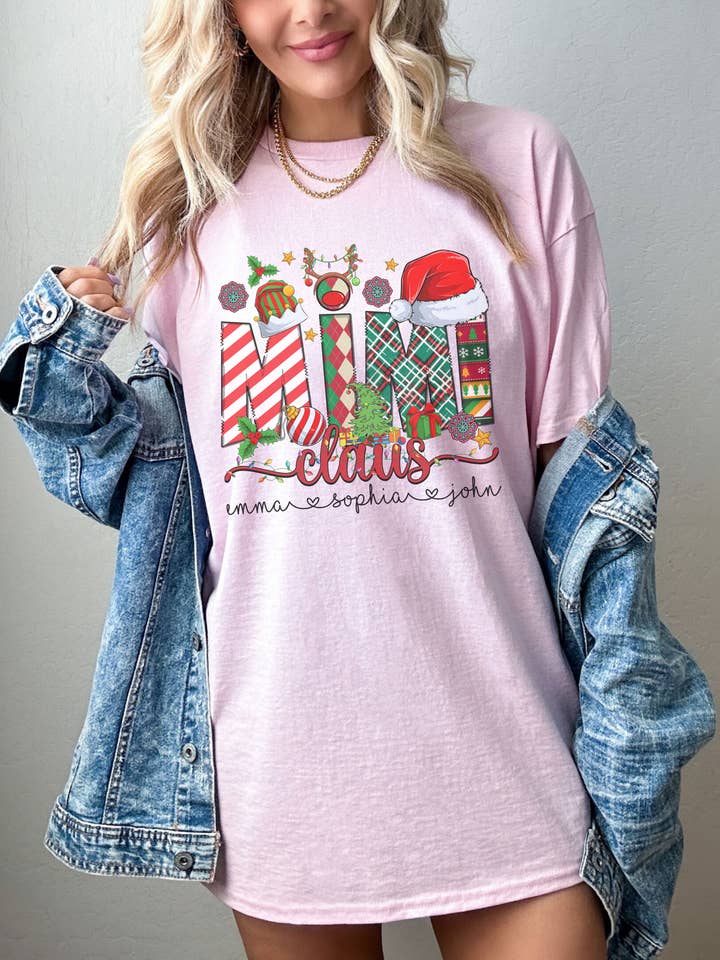 SONDO DESIGN LTD - Vendita all'ingrosso Maglietta stampata - Donna - Camicia natalizia personalizzata Mimi Claus, Camicia Babbo Natale Mimi1