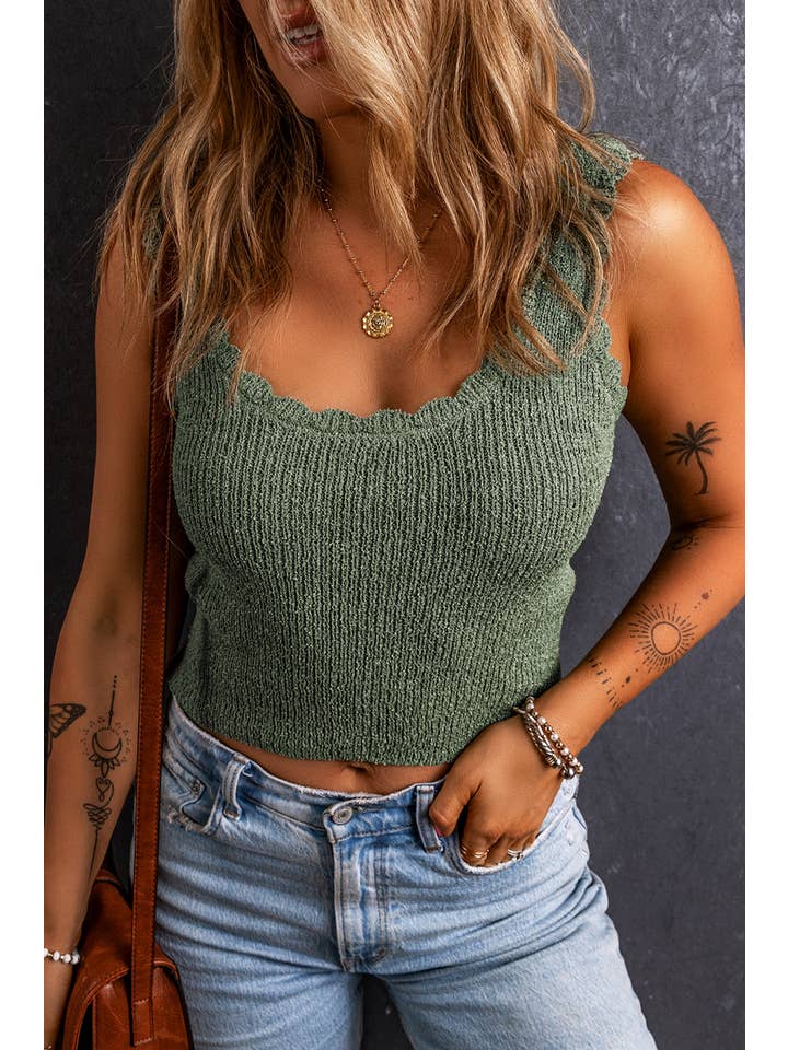 Mist Green U Neck Scallop Trim Sweater Vest for wholesale on Faire
