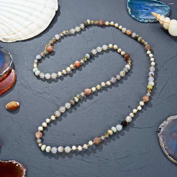 Sunstone Mix Gemstones Lariat Y Necklace for wholesale by IST Jewelry