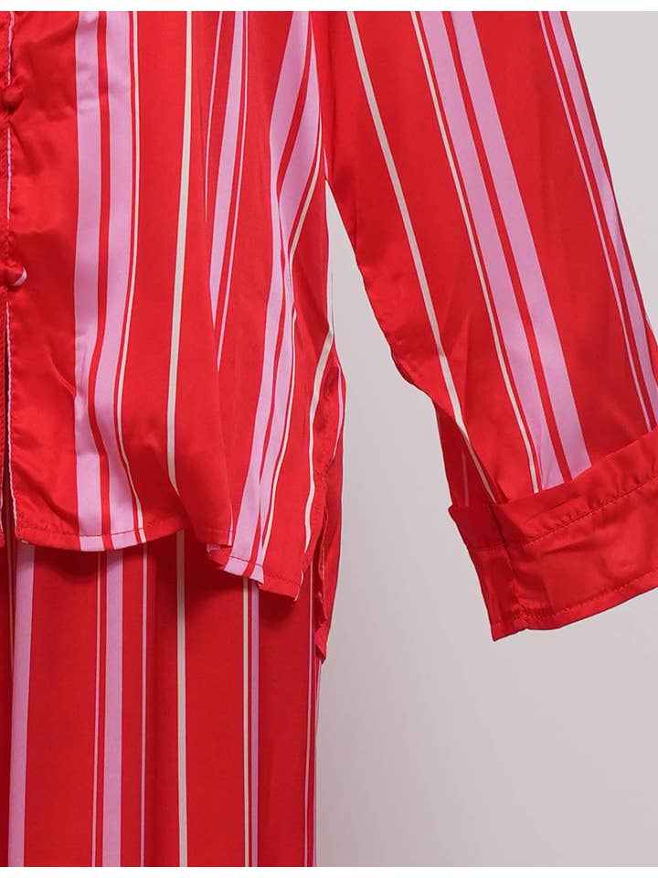 Rood Dames gestreepte lange mouwen top & broek lounge set voor groothandel op Faire2