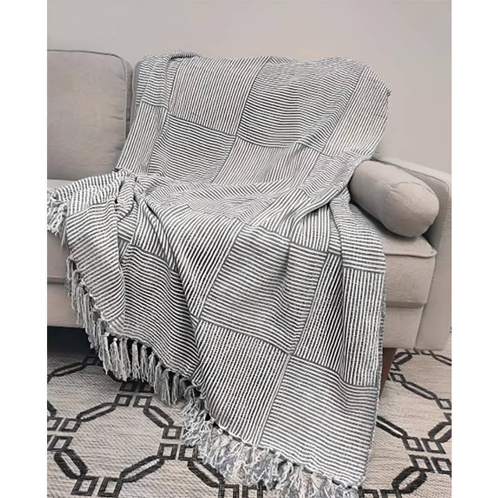 Fennco Styles - Wholesale Throw Blanket - Grey Chenille Woven Striped 50"x60" Throw Blanket