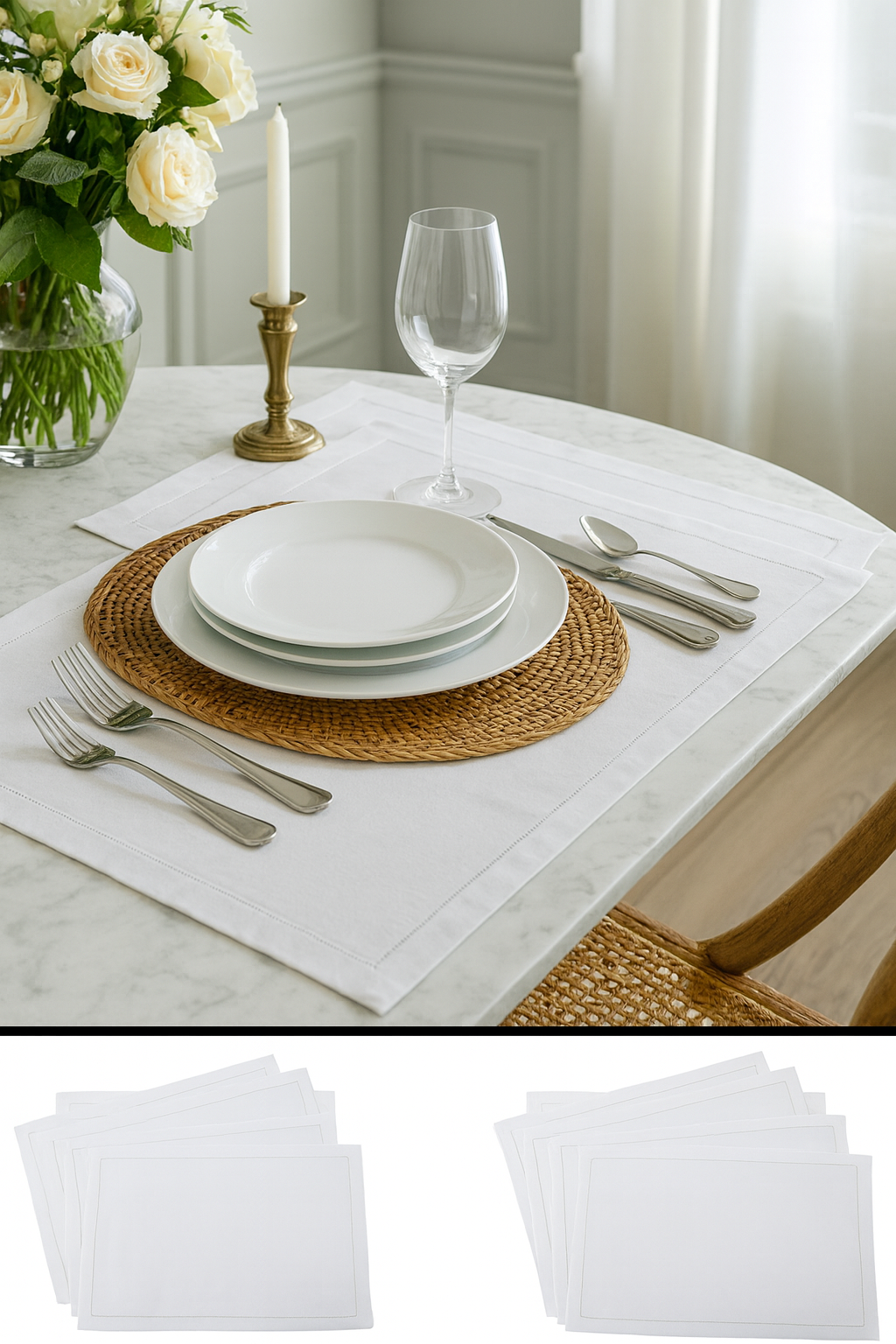 Fennco Styles – wholesale Bordstablett – Vit broderad linne-bomullsunderlägg1