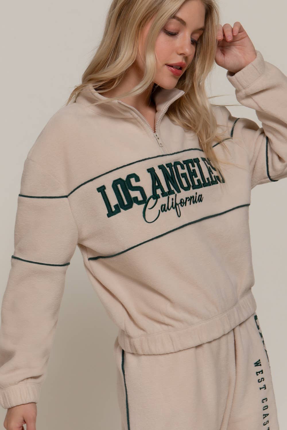 Active Basic | Active USA – wholesale Sweatshirt – Women's – Half Zip Up Mock Neck Embroidery Fleece Top2