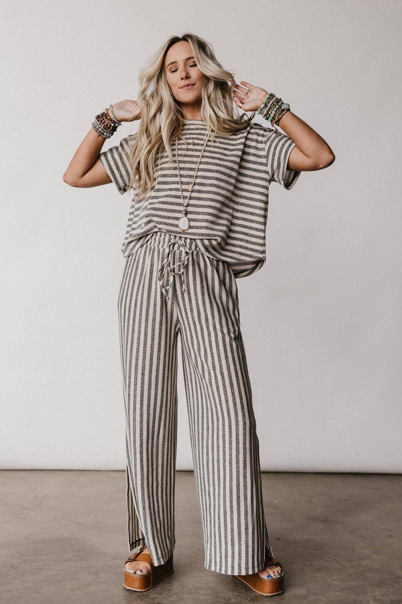 Ibiza Breeze Striped Top - Taupe Black for wholesale on Faire1