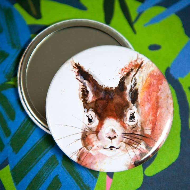 Inky Squirrel Pocket Compact Mirror for wholesale by Kate Moby