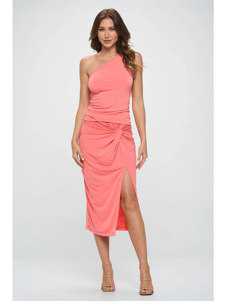 CORAL Made in USA Solid Knit One Shoulder Ruched Top for wholesale on Faire2