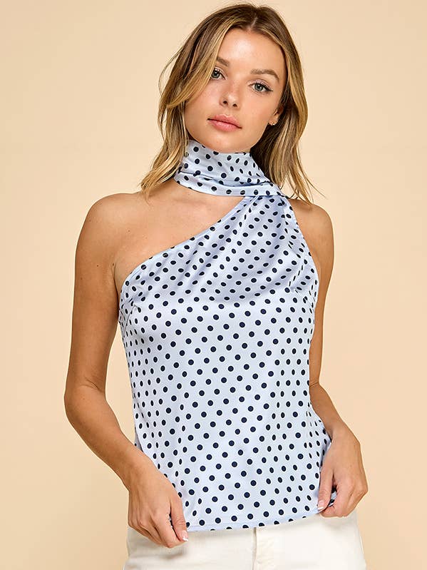 Dot printed one shoulder top with scarf for wholesale by BABY PINK