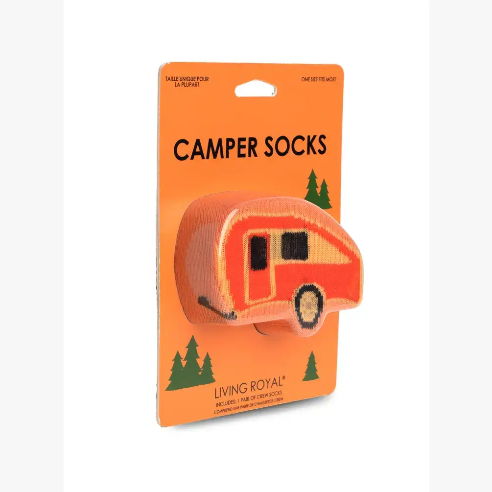 Living Royal - Wholesale Socks - Unisex - 3D Packaged Crew Socks - Camper at the Lake - Orange1