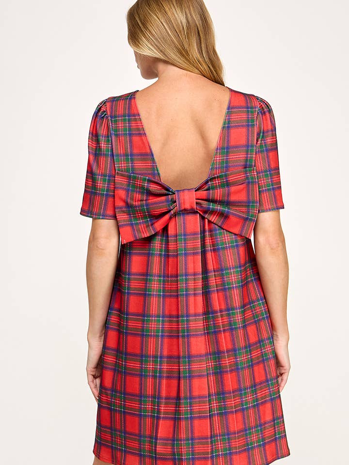 Peace Love Line - Wholesale Dress - Women's - PL9704 - PLAID PRINTED SHIFT DRESS WITH BACK BOW DETAIL1