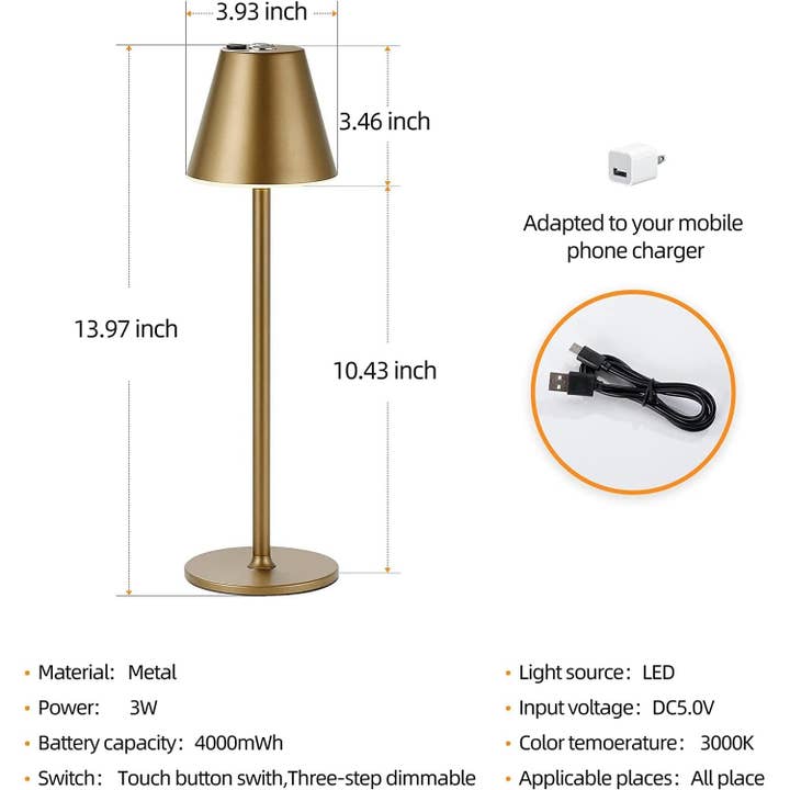 Bronze PACK Timjorman LED Cordless Table Lamp Rechargeable Battery for wholesale on Faire3