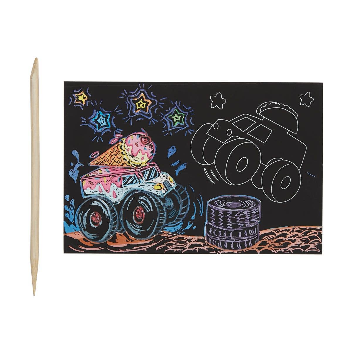 OOLY - Wholesale DIY Craft Kit - Kids - Scratch & Scribble: Mini Kit - Monster Trucks (7 PC Set)2