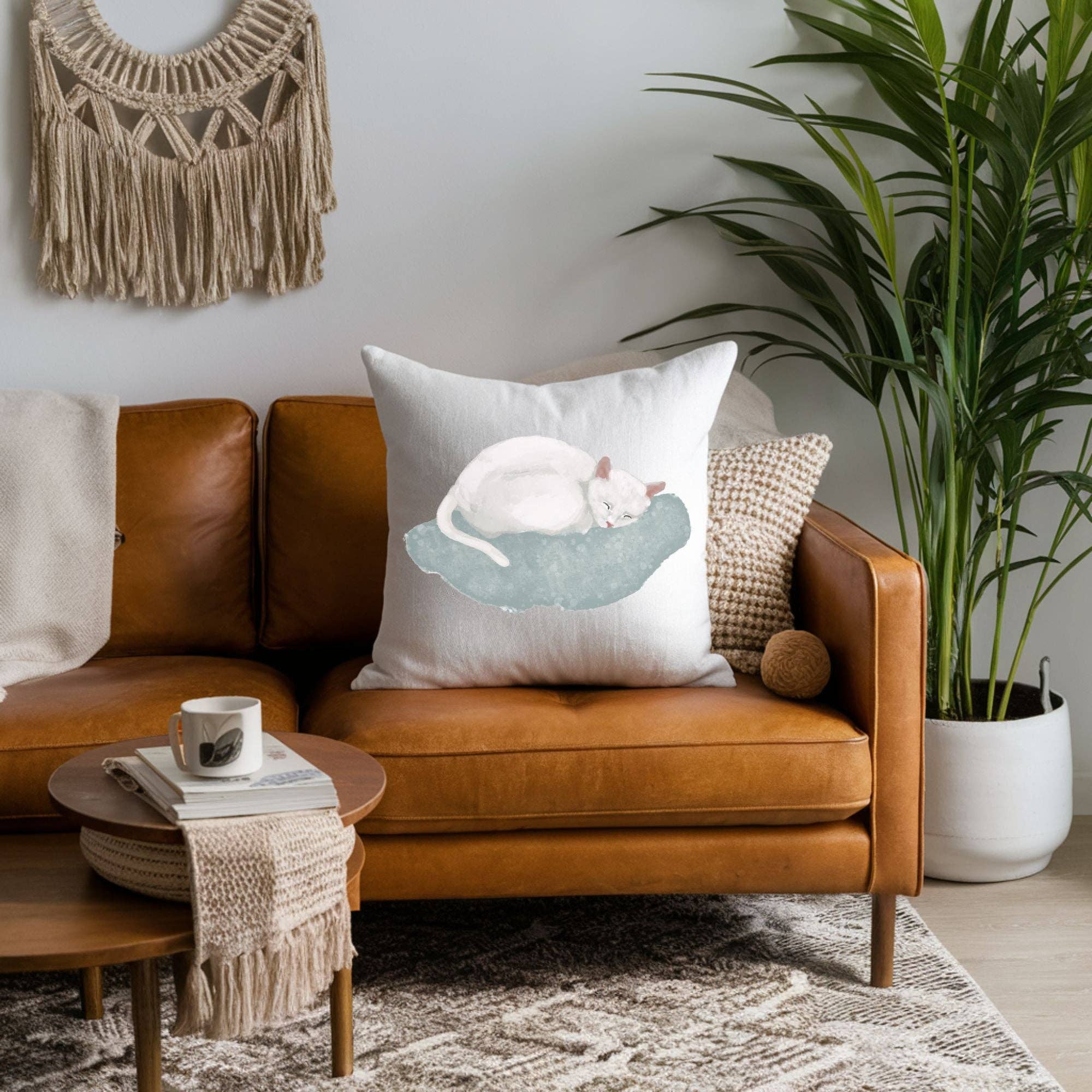 MerikaArt - Wholesale Throw/Decorative Pillow - Sleeping White Cat Pillow0