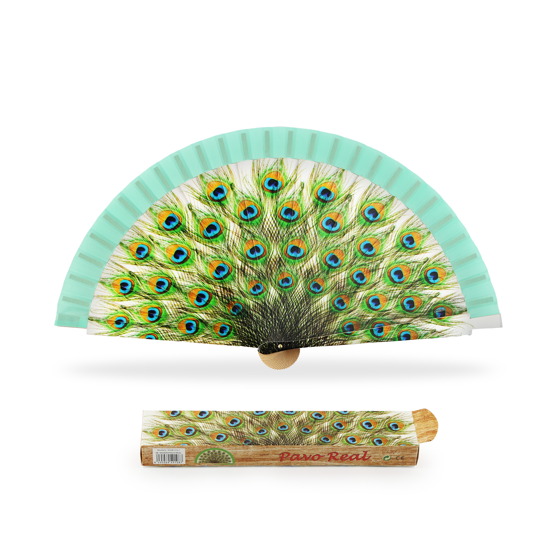 Cuatrogotas - Wholesale Party/Paper Folding Fan - Peacock Wooden Fan. Ref-A91081