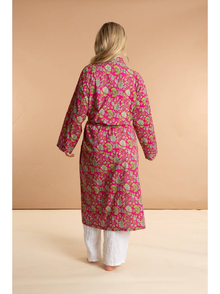 inara – wholesale Robe – Women's – Ladies Floral Cotton Robe - Fuchsia Freesia3