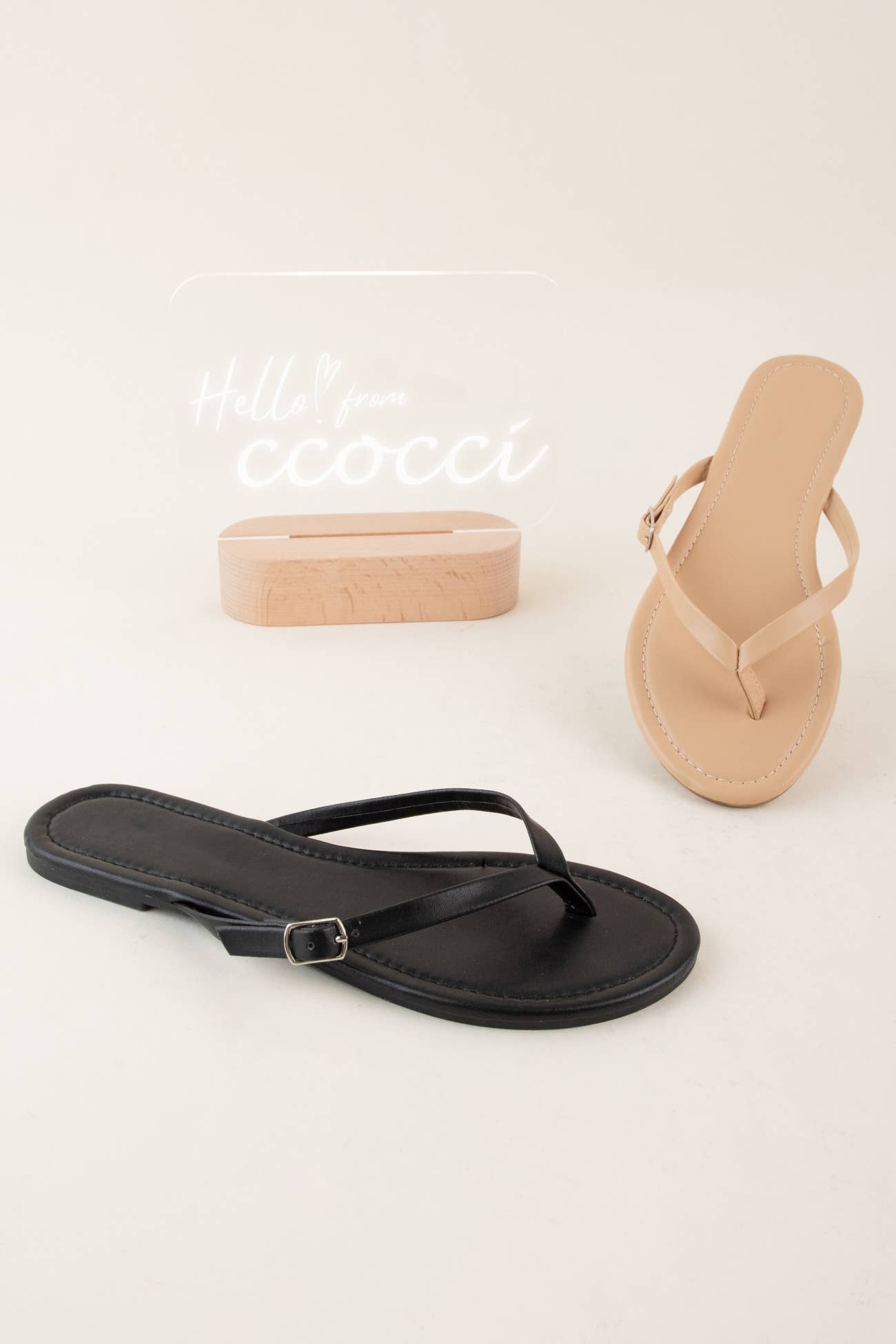 CCOCCI - Wholesale Flip Flops – Women’s - BELLEN-109 THIN BUCKLED THONG STRAP SLIP ON SANDAL