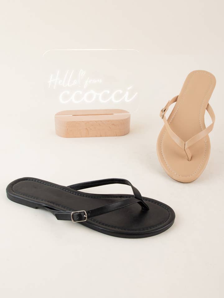 CCOCCI - Wholesale Flip Flops – Women’s - BELLEN-109 THIN BUCKLED THONG STRAP SLIP ON SANDAL0