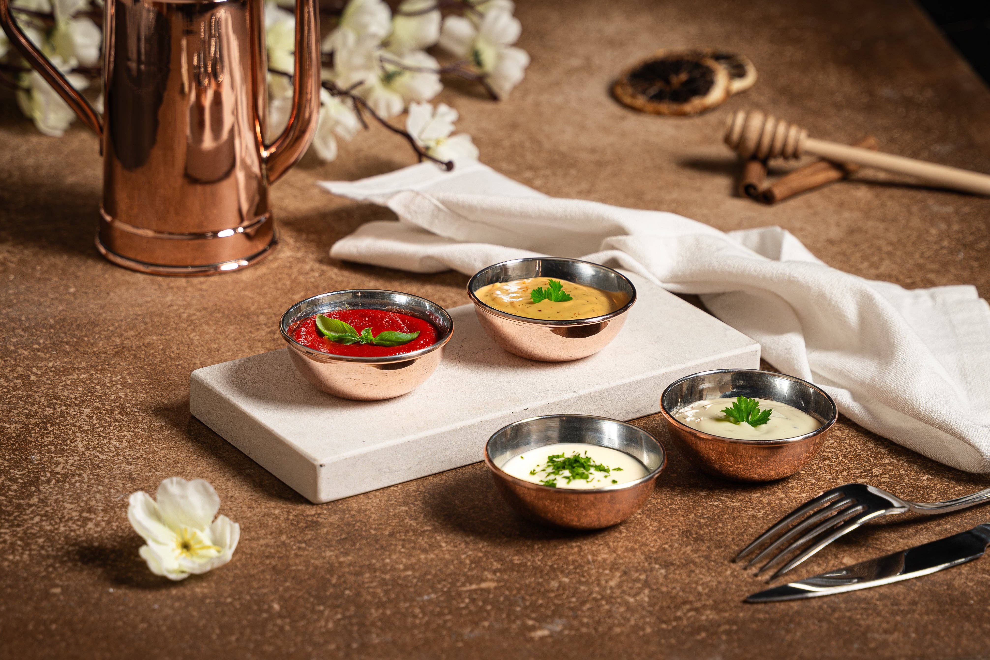 Olive Oil Anatolia - Wholesale Condiment/Dip Bowl - Set Of Six Handcrafted Copper Oil & Sauce Dipping Bowls3