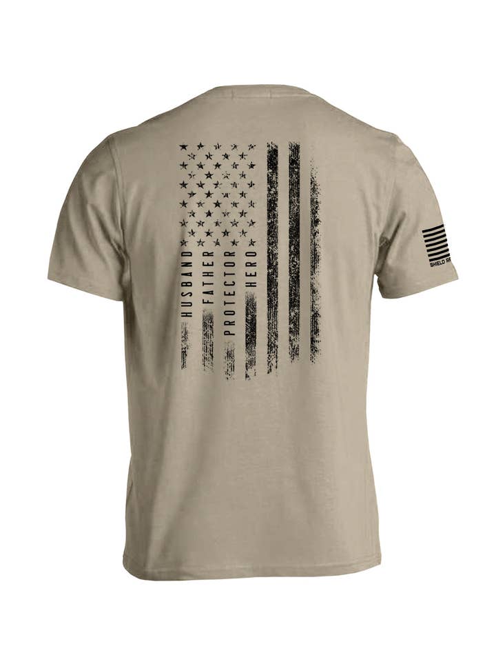 Shield Republic - Wholesale Screen Printed T-Shirt - Men's - Husband Father Protector Hero American Flag1