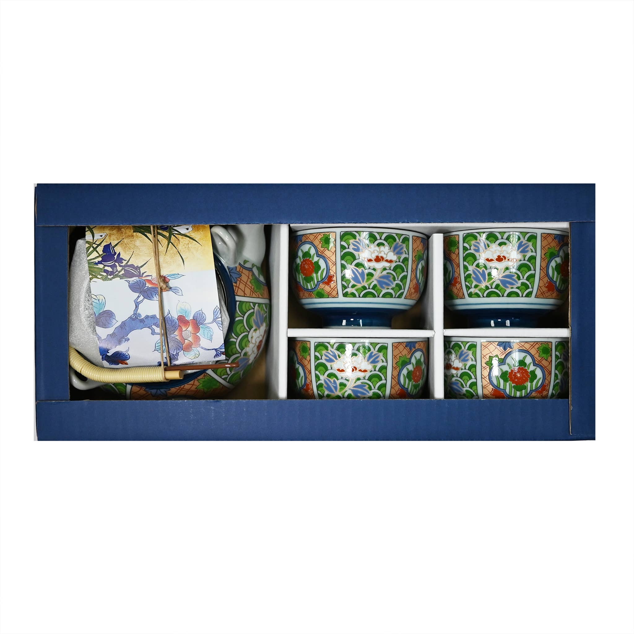 Fuji Merchandise Corporation - Vente Service à thé - SERVICE À THÉ ARITA – MOTIF ARABESQUE FLORAL VERT ET ORANGE4