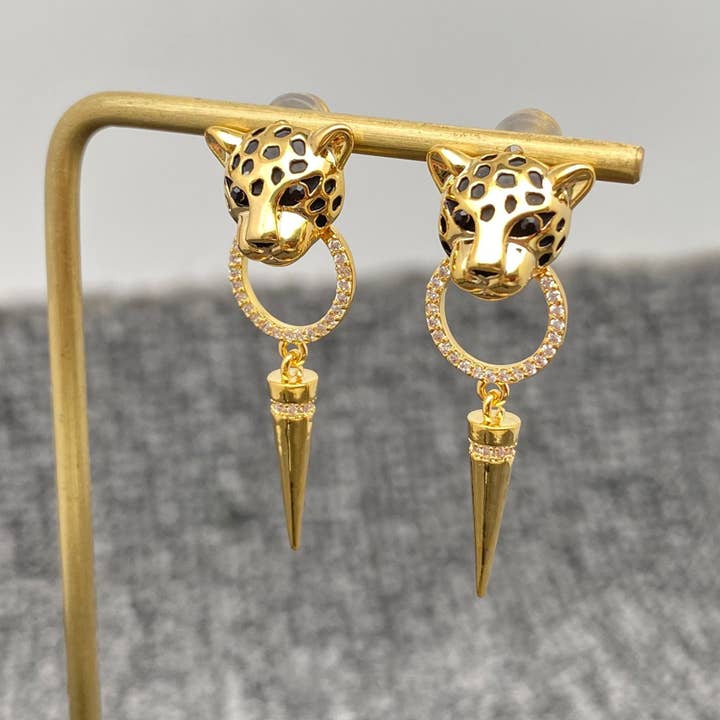 Mio Queena - Wholesale Dangle Earrings - Exquisite Awl Charm Leopard Head Post Earrings