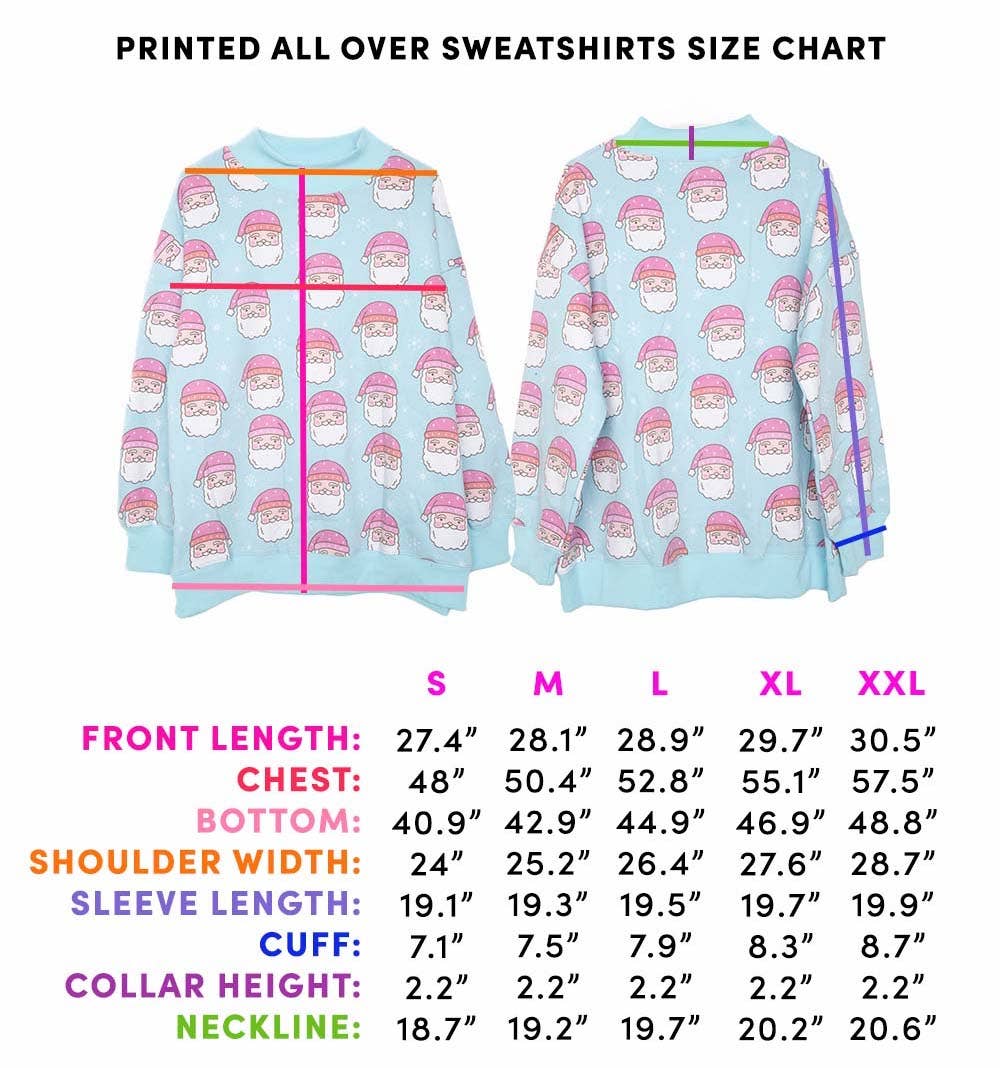 Light Blue Pink Santa Faces All Over Print Christmas Sweatshirt for wholesale on Faire2