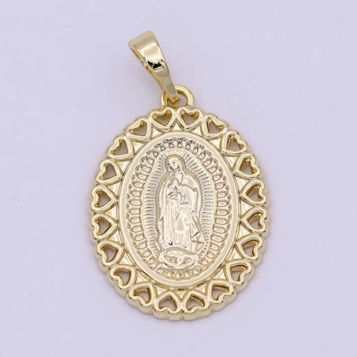 14K Gold Filled Our Lady of Guadalupe Charm Necklace Small Dainty Oval Gold Virgin Mary Pendant Necklace Women Religious Jewelry Gift H-475 for wholesale by Aim Eternal
