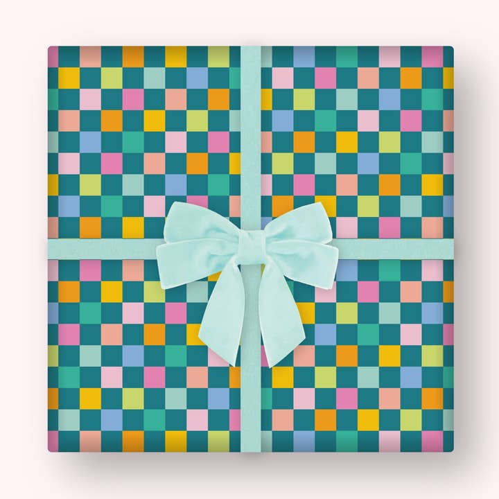 Emerald Rainbow Checkers Gift Wrapping Sheets for wholesale by Cleary Lane