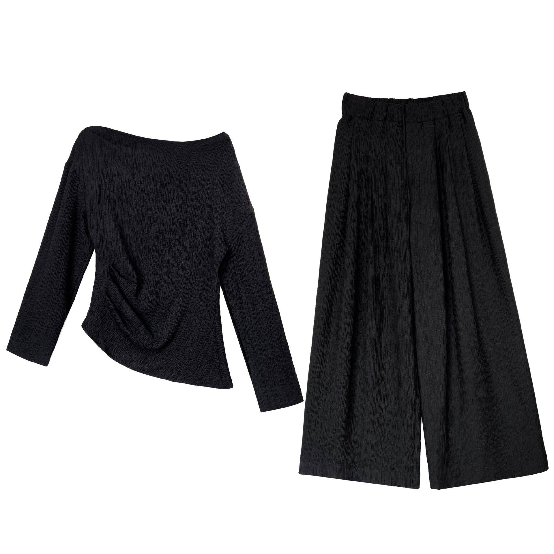 Marayn – wholesale Top & pants set (NOT Loungewear) – Women's – 2025 NEW Luxe Slouch Asymmetric Top  WideLeg Pants Set5