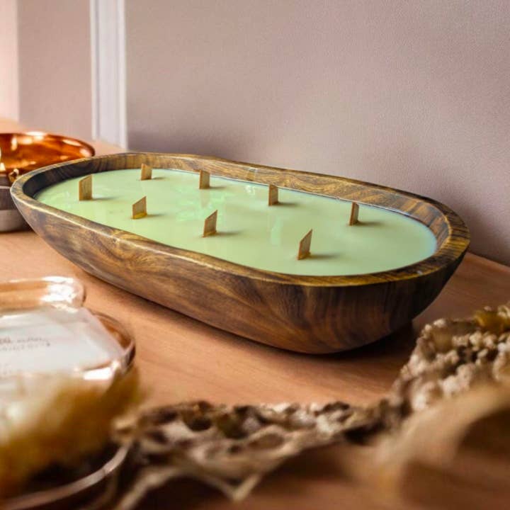 Aura Basin Natural Hand Carved Dough Bowl Candle table deco for wholesale by Aura & Aloe