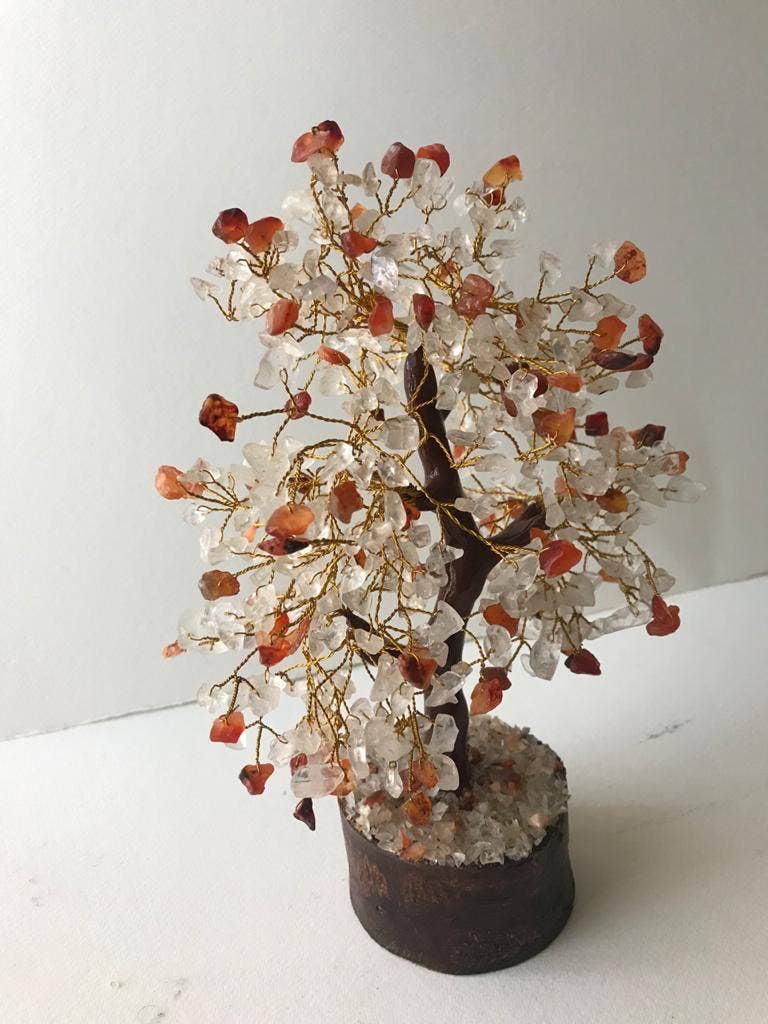 jiomind - Venta al por mayor Piedras/cristales espirituales - Cuarzo transparente+árbol de piedras preciosas de cornalina (500 fichas, alambre dorado)2