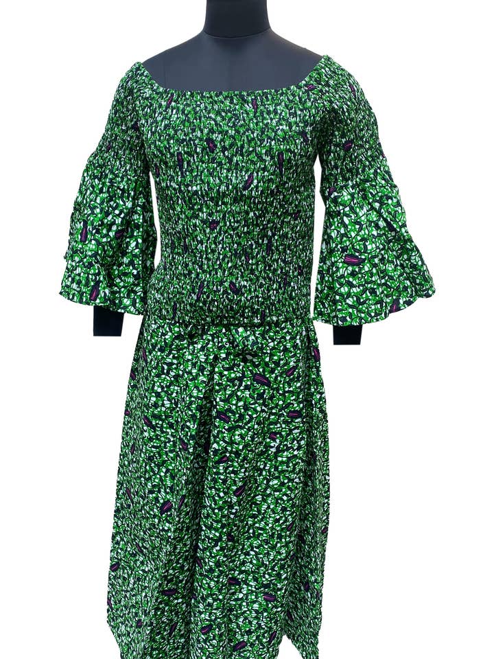 African Smocked Crop Top & Long Maxi Skirt Set for wholesale by Satsuma Wholesale