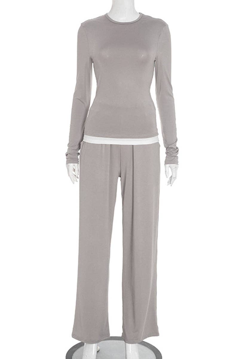 GREY Long-Sleeve Flared Pants Set for wholesale on Faire2
