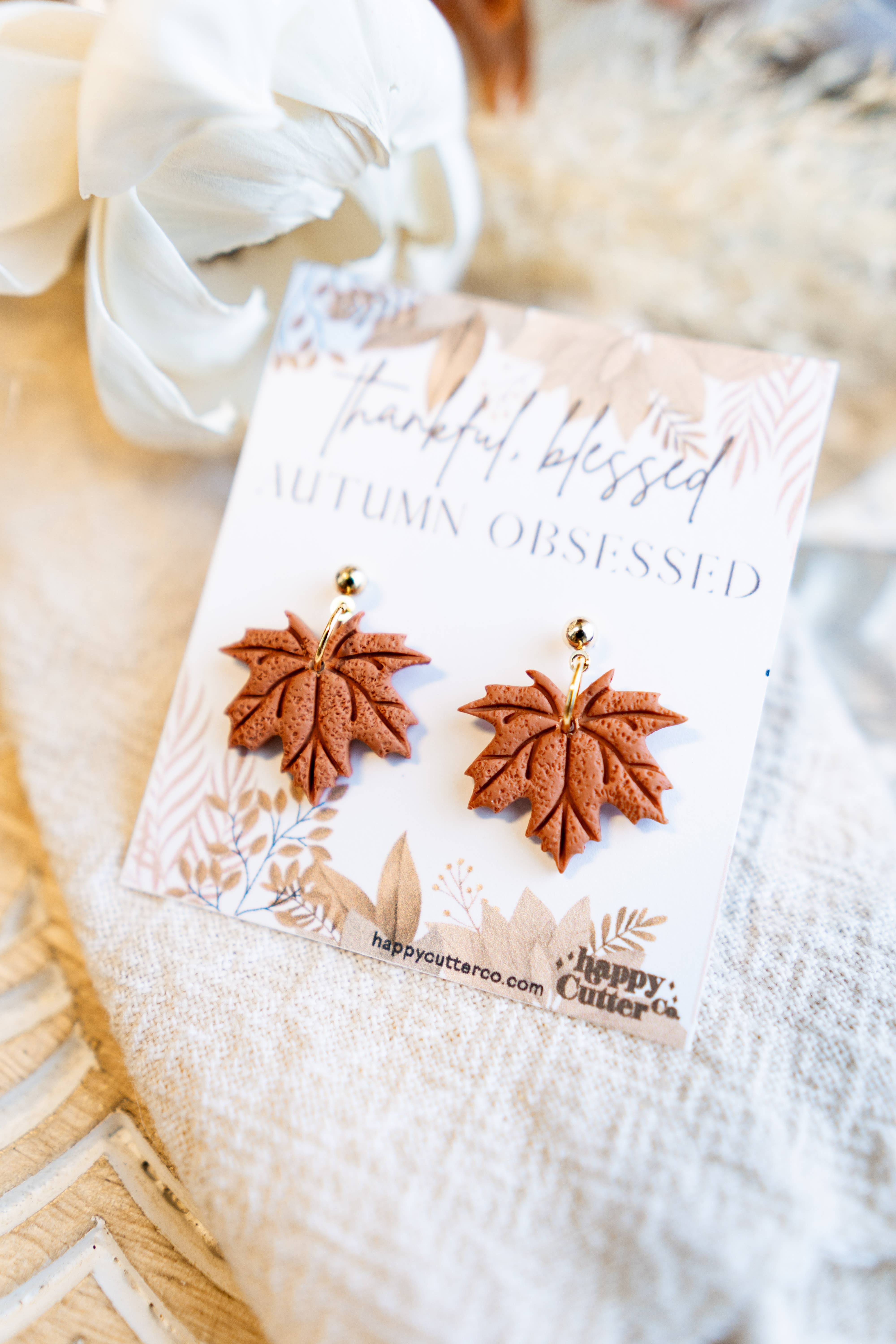 Happy Cutter Co - Wholesale Dangle Earrings - Autumn Maple Leaf Clay Earrings | Fall Jewelry1