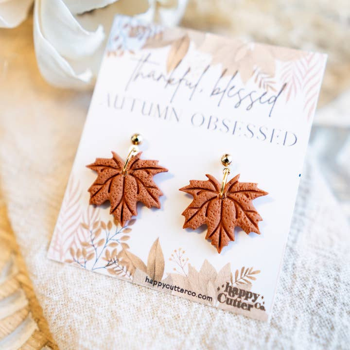 Happy Cutter Co - Wholesale Dangle Earrings - Autumn Maple Leaf Clay Earrings | Fall Jewelry1