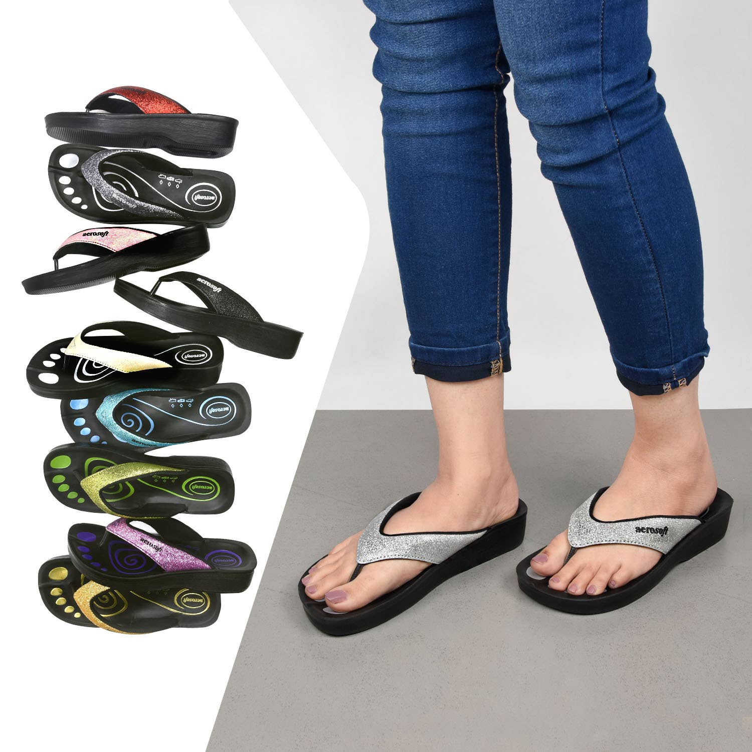 AEROSOFTFOOTWEAR - Wholesale Flip Flops - Women's - Aerosoft - Glitterati Thong Sandals for Women11
