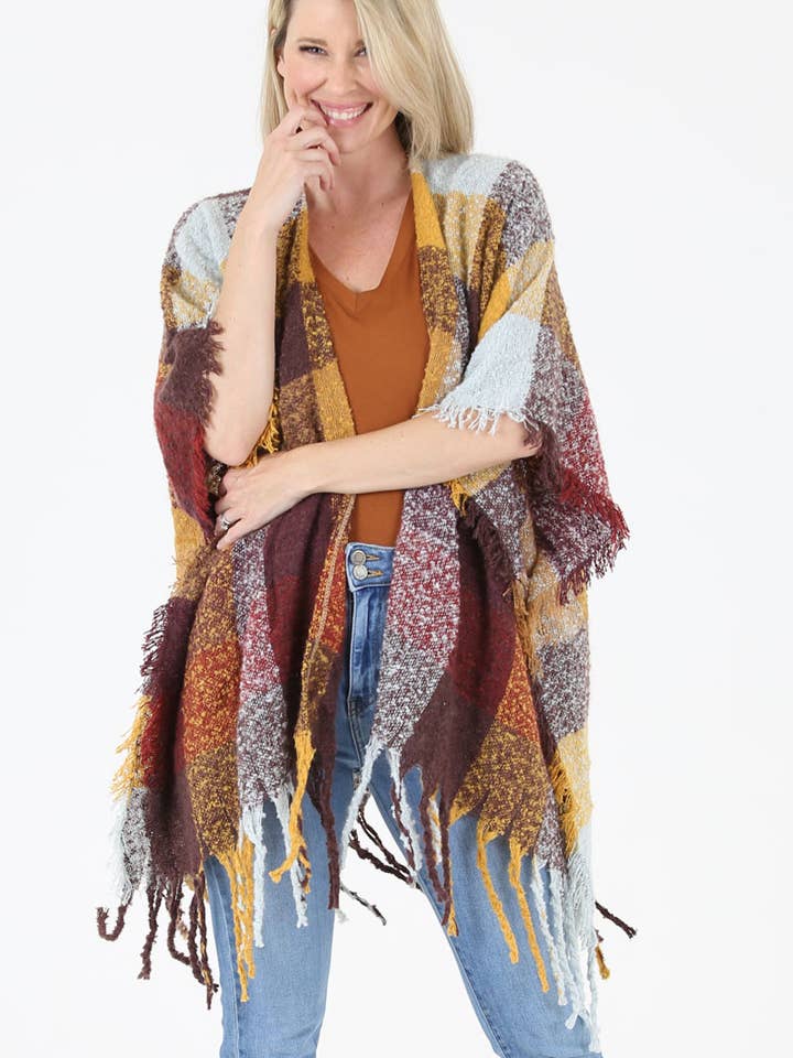 SUÉTER PONCHO A CUADROS NHK30-ASIS para venta al por mayor de Nostalgia