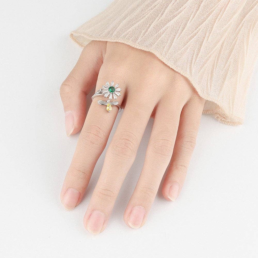 Perimade & Co. LLC - Wholesale Multi-Stone Ring - Daisy Flower Anxiety Spinner Ring in 925 Sterling Silver1