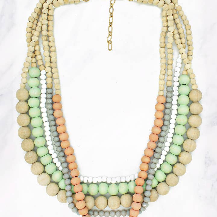 Suzie Q USA - Wholesale Beaded/Pearl Necklace - Multi Wood Bead Necklace