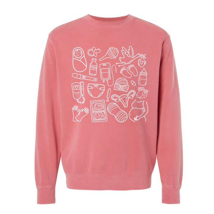 Labor & Delivery Doodles Crewneck for wholesale by Meg Ann Co.