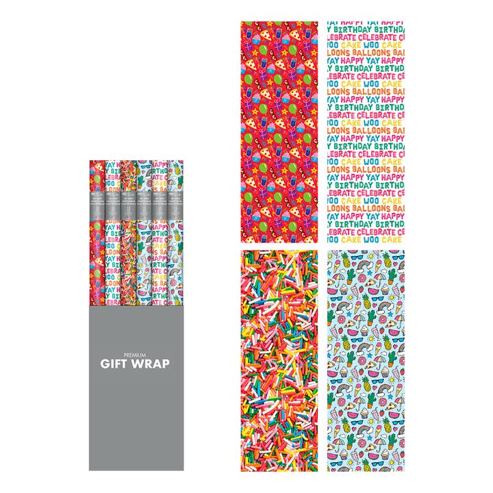 Papercraft - Wholesale Wrapping Paper Roll - Everyday Premium Wrapping Paper Roll- Birthday - 4 Designs