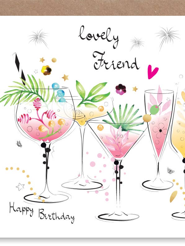 Friend Gin Cocktails Birthday - Hand-Finished Wholesale Card for wholesale by SABIVO Design